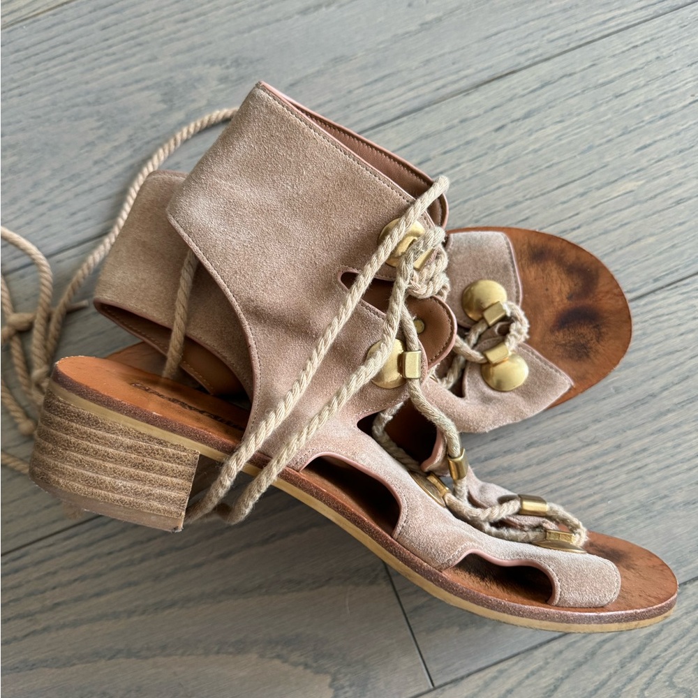 See By Chloe Beige Tie-Up Gladiator Sandals - Size 37.5 (Anthropologie)